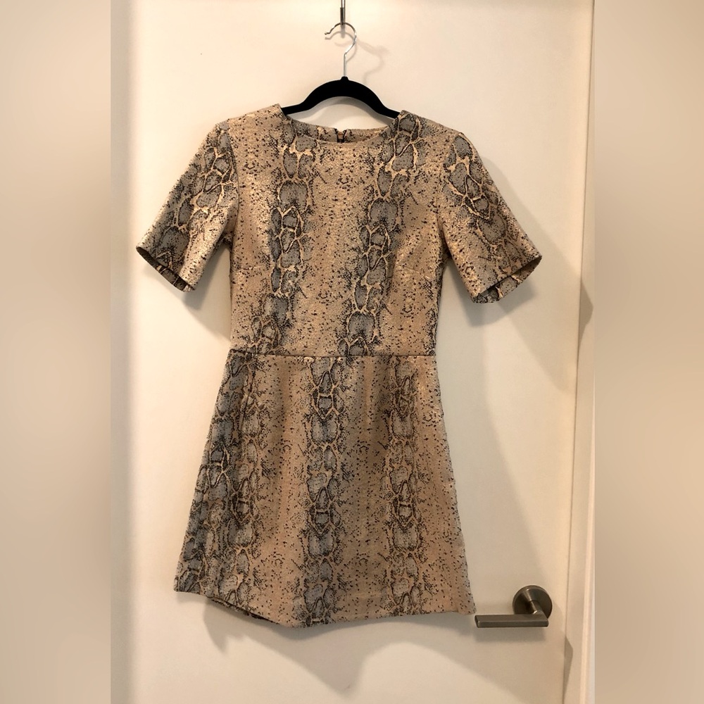 Topshop Gold and Grey Snake Print Short Sleeve Mini Dress, A Line, Size 4